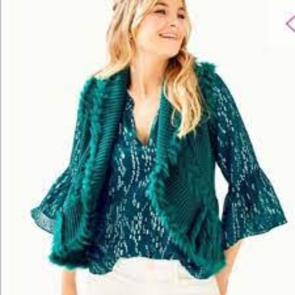 Lilly Pulitzer Jackets & Blazers - Women's Teal Ruffled Cardigan